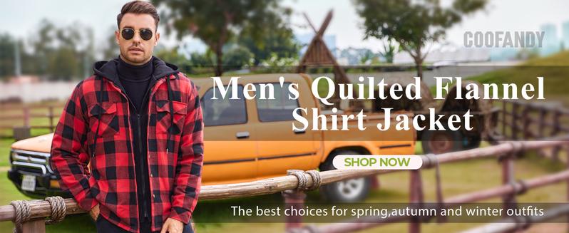 COOFANDY Men's Quilted Lined Flannel Shirt Jacket with Hood Long Sleeve Plaid Shirt Jacket