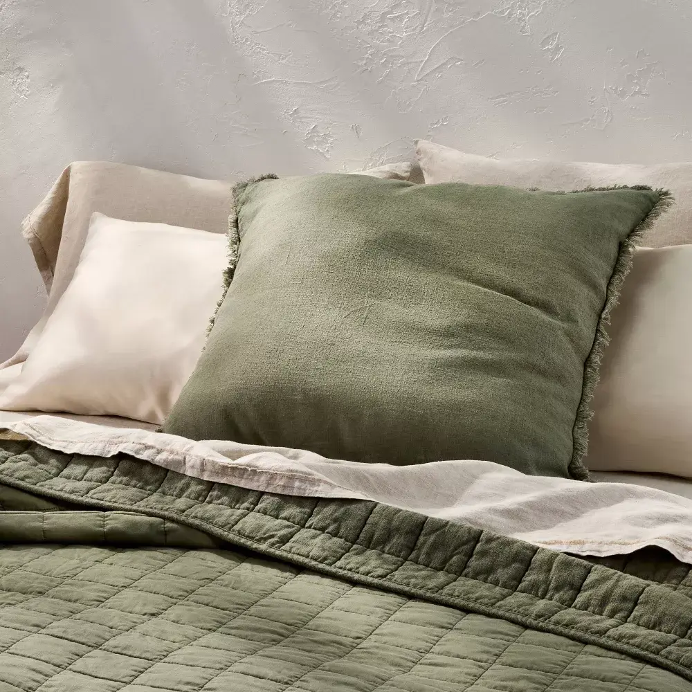 Casaluna Olive Green Euro Heavyweight Linen Blend Decorative Throw Pillows
