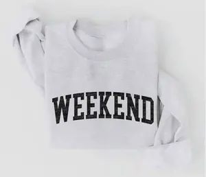 Weekend Varsity Sweatshirt, Vintage College Graphic Crewneck, Casual Weekend Outfit, Cozy Everyday Pullover
