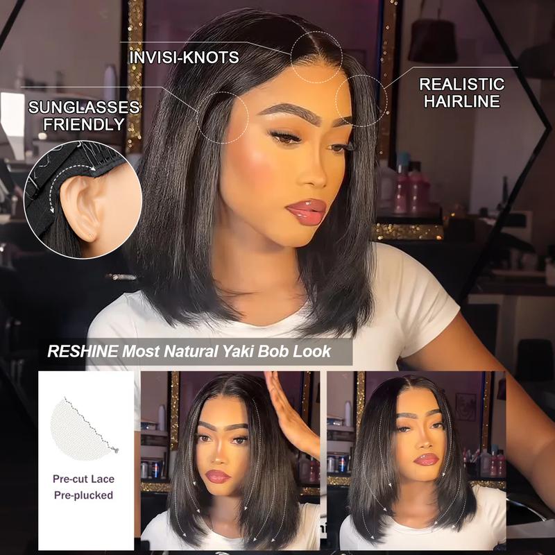 Layered Cut Bob Yaki Straight Wig 9x6 T Part Wear Go Glueless Bob Wigs Human Hair Bleached Knots For Women 180 & 250% Density Brazilian Deep Part Lace Glueless Wig