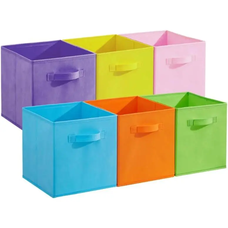 Non-Woven Foldable Storage Bins, 12-Piece Set, Macaron Six-Color Organizer Boxes with Handles, Home Storage Containers