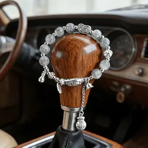 2Pcs Handmade Grey Vein Stone Bead Car Gear Shift Knob Pendant, Universal Auto Interior Decor Ornament, Dual-use Wearable Bracelet Jewelry