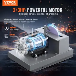 VEVOR Lawn Mower Blade Sharpener, 2/3HP 500W Lawnmower Blade Bench Grinder with 7 Inch Ceramic Grinding Wheel and 1 Pair 60 Grit Ceramic Sandpaper & 40° Bracket for Various Lawn Mower Blades