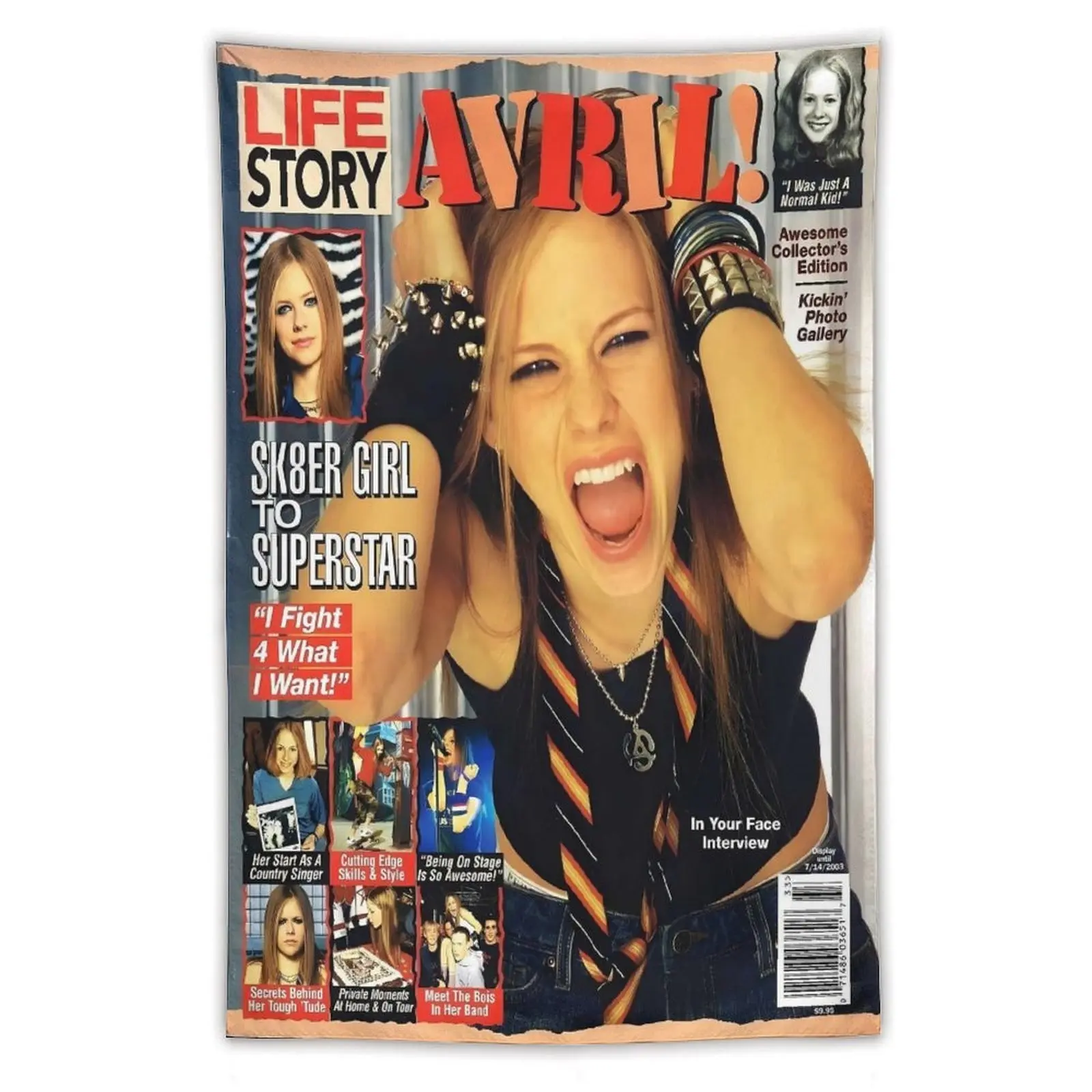 Avril Lavigne "Sk8er Girl" Magazine Cover Print Vertical Tapestry Wall Art - Celebrity Photo, Artistic Star Motif, 2000s Pop Culture Nostalgic Gift, Music Theme Decoration for Bedroom, Living Room