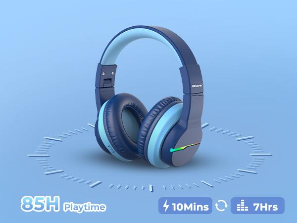 iClever Kids BTH12 Bluetooth Headphones with 4 Colorful LED Lights Modes Volume Limited 55H Playtime Built-in Mic for iPad Tablet Audio Headset