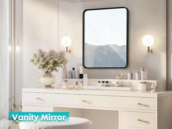 Bathroom Mirror Vanity Mirror for Wall, Aluminum Alloy FramedFarmhouse,Anti-Rust,Tempered Glass, Rounded Rectangle,Hangs Horizontally or Vertically