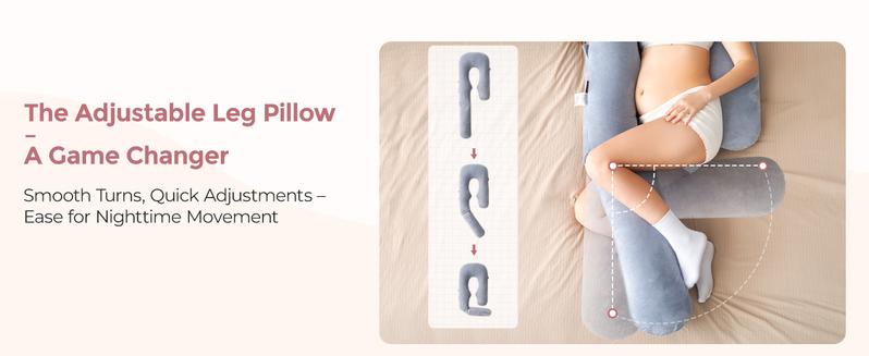 Momcozy Pregnancy Pillow for Sleeping, U Pro Maternity Pillow with Adjustable Leg Pillow and Removable Cover - Support for Back, Hips, Belly, Legs for Pregnant Women, 50-72 Inch Full Body Pillow, Grey【B】