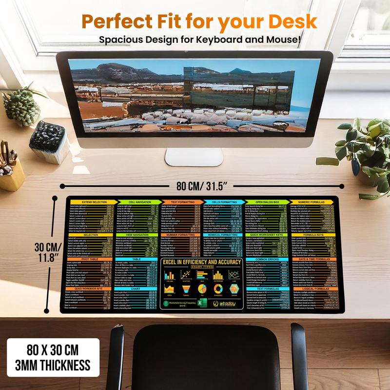 Excel Cheat Sheet Desk Mat Large 31.5"x11.8" Excel Keyboard Shortcut Mouse Pad Durable Premium Quality Non-Slip Office PC Gaming Mat for Productivity and Efficiency Excel Cheat Sheet Desk Mat Large 31.5"x11.8" Excel Keyboard Shortcut Mouse Pad Durable Premium Quality Non-Slip Office PC Gaming Mat for Productivity and Efficiency