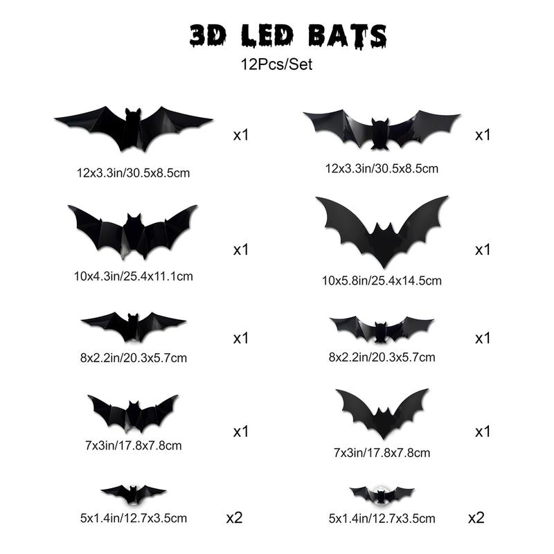 Halloween 3D Lighted Bats, 2025 New 3D Led Bats Lighted Stickers Decor Light - Hanging Wall Luminous Glow Clings for Home Bar Halloween Party (Bats-12pcs) Halloween 3D Lighted Bats, 2025 New 3D Led Bats Lighted Stickers Decor Light - Hanging Wall Luminous Glow Clings for Home Bar Halloween Party (Bats-12pcs)
