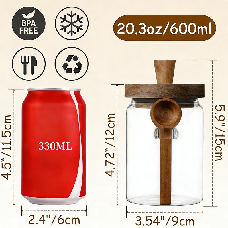 UFORU Multi-Purpose Airtight Mason Jars with Wooden Lid & Spoon - 20.29oz/25.36oz BPA-Free Glass Canisters for Coffee, Tea & Snacks | Great as  Valentine's Day Presents