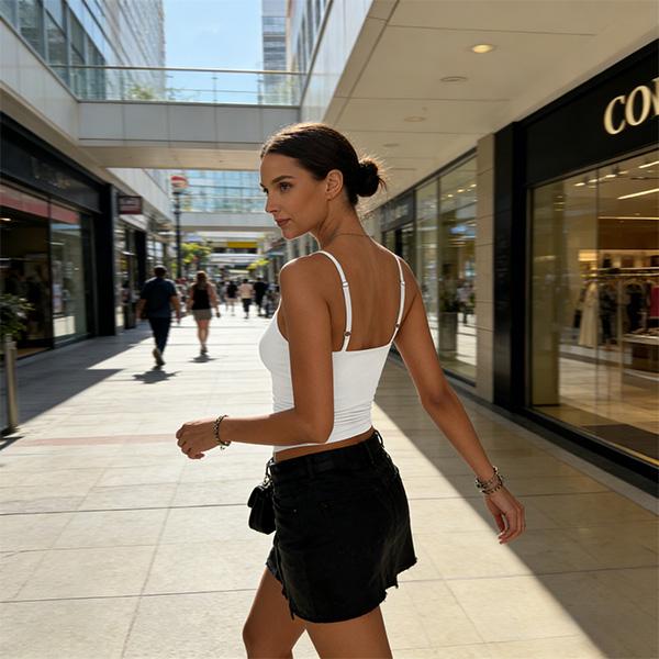 Womens Camisole with Shelf Bra Camis Undershirts Adjustable Spaghetti Strap Black