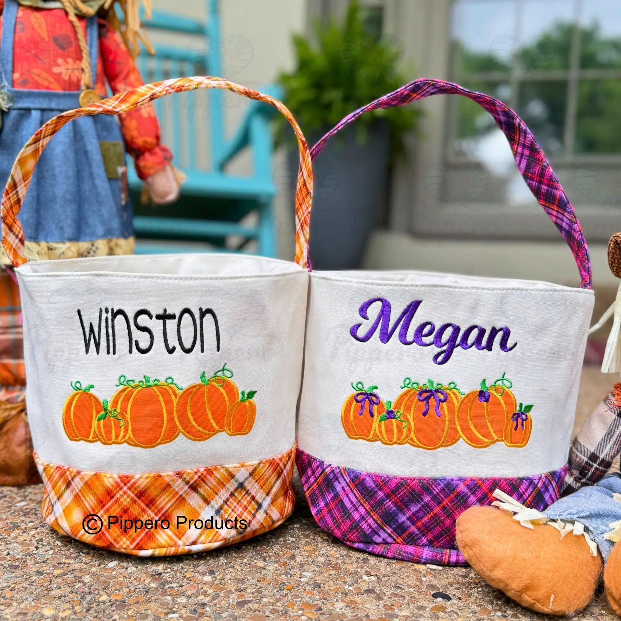 Personalized Trick or Treat Halloween Candy Basket with Pumpkin Design