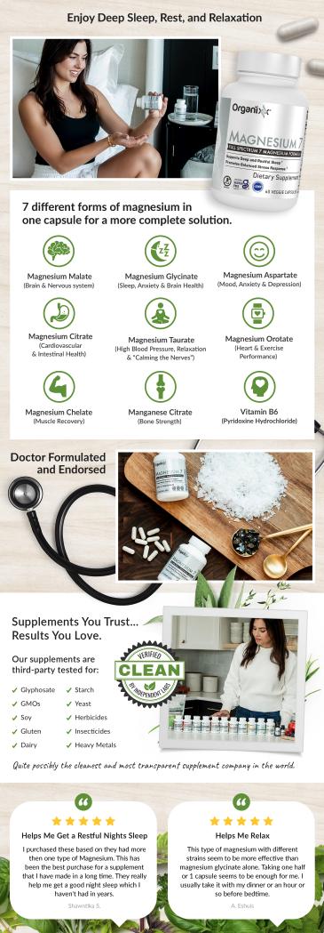 Organixx Magnesium 7, High Absorption Magnesium Capsules, 60 Count, Daily Natural Magnesium & Sleep Supplement with 7 Chelated Forms, with Vitamin B6 & Manganese Citrate, Vegan, Non-GMO, Made in USA Healthcare Fitness Dietary Green Organixx Magnesium 7, High Absorption Magnesium Capsules, 60 Count, Daily Natural Magnesium & Sleep Supplement with 7 Chelated Forms, with Vitamin B6 & Manganese Citrate, Vegan, Non-GMO, Made in USA Healthcare Fitness Dietary Green