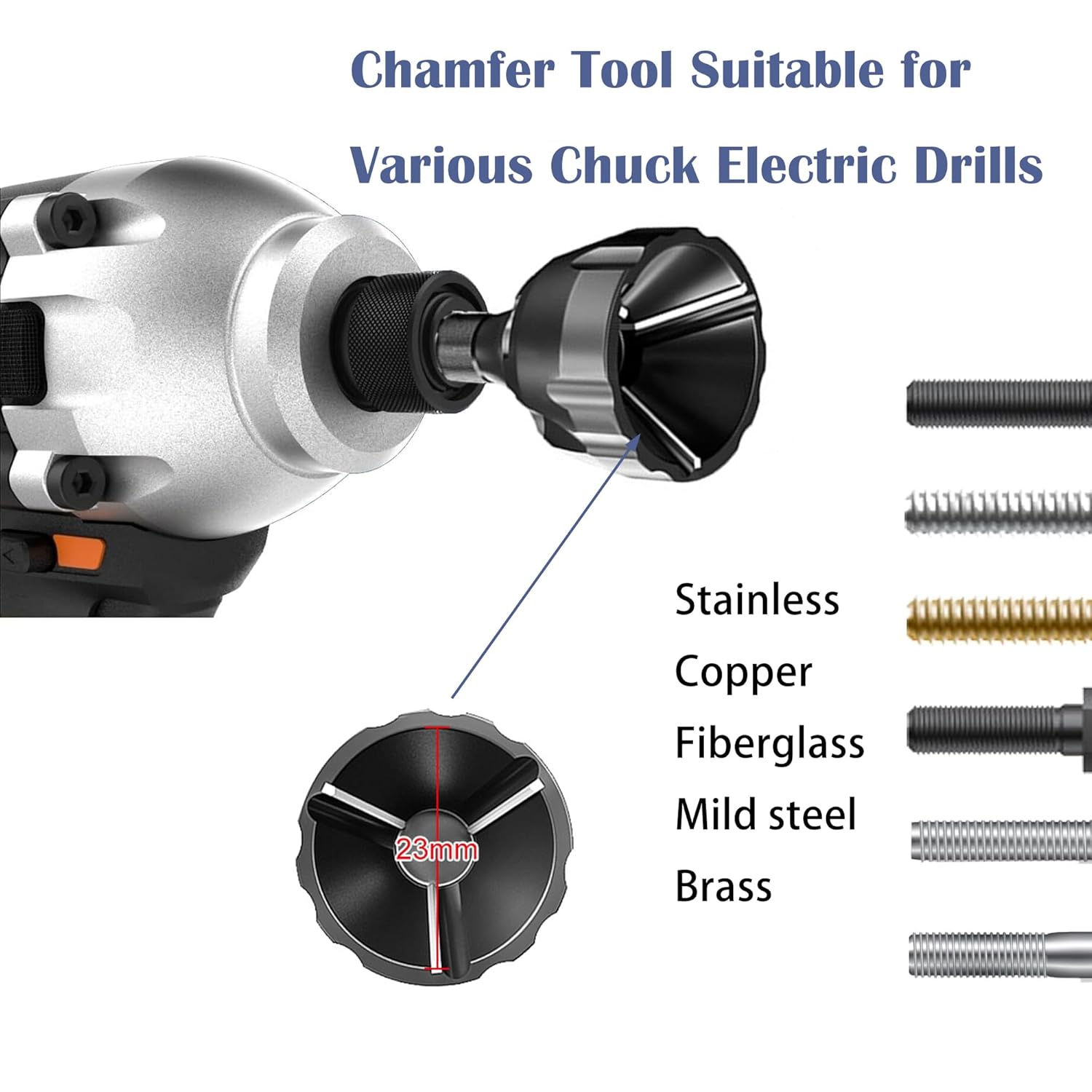 Hex Deburring External Chamfer Tool Tungsten Carbide Drill Bit Attachment for Bolt Repair Deburring and Repairing Damaged Threads Range 3-20mm 1/4 Inch Hex Shank Suitable for Drill Drivers Hardware Tools