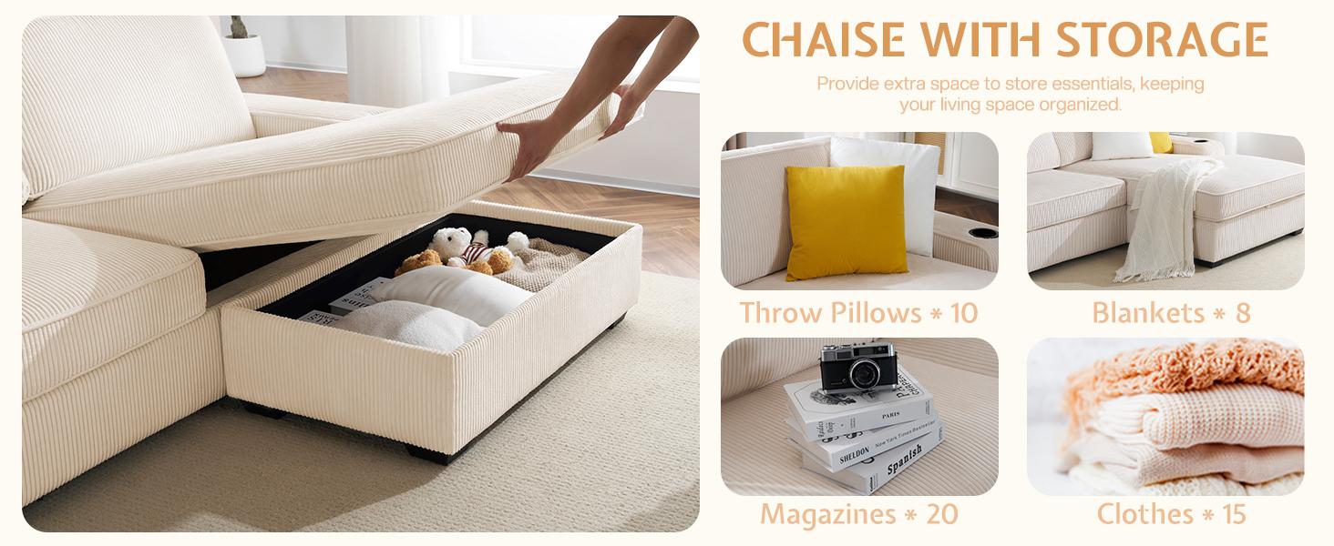 AMERLIFE Sofa, Modern Sofa Couch with USB Charging Ports & Cup Holders, Comfy Sofa- Deep Seat Couch for Living Room