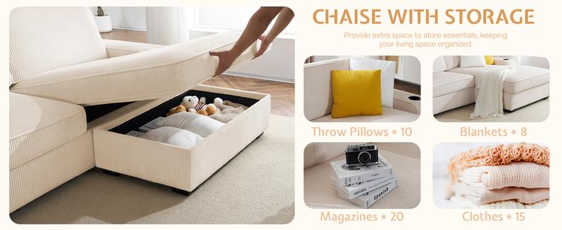 AMERLIFE Sofa, Modern Sofa Couch with USB Charging Ports & Cup Holders, Comfy Sofa- Deep Seat Couch for Living Room