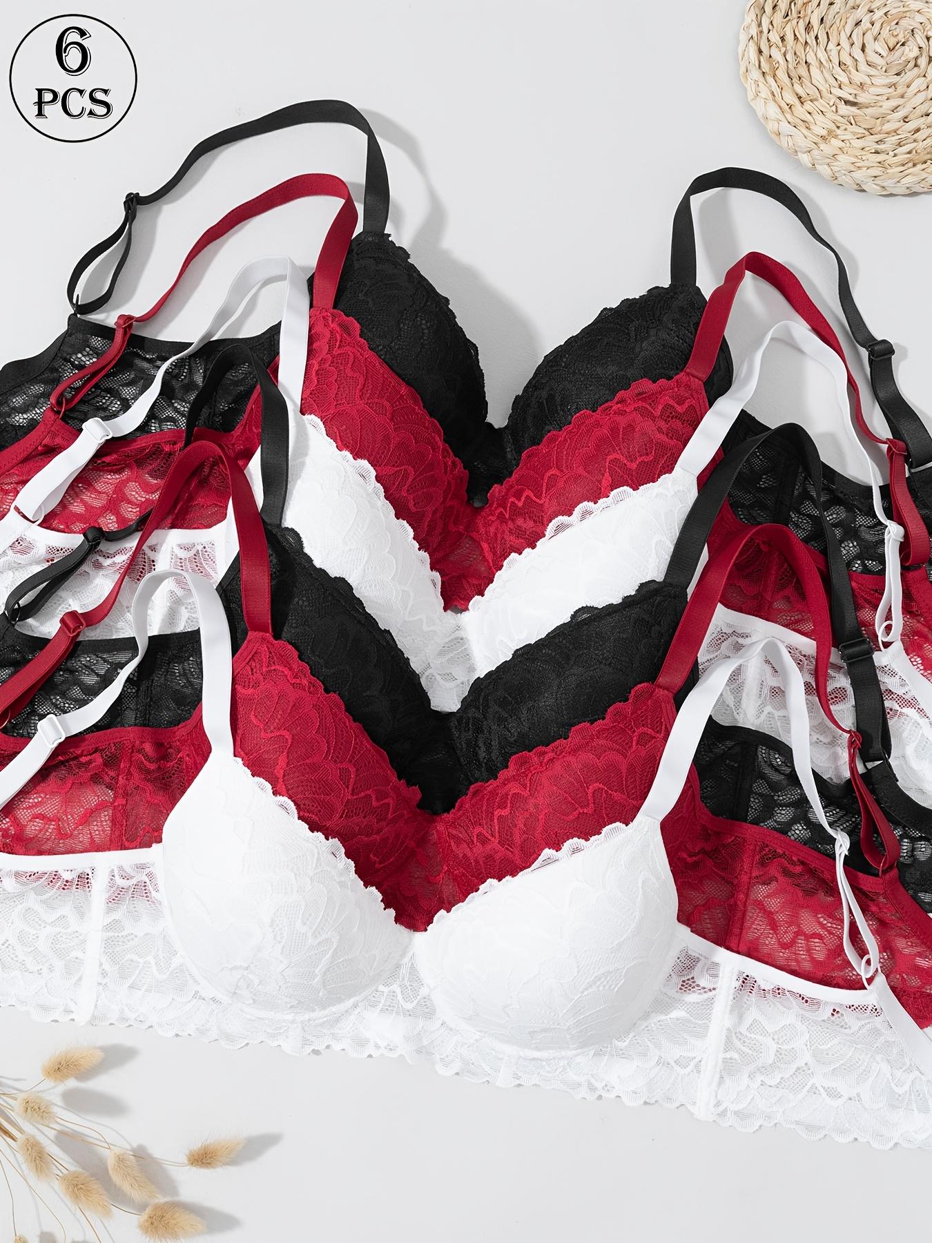 6pcs Women' Underwire Push-Up with Boning - Full Lift Tummy Shaping Bust Enhancer, Lace Lingerie (Non-Detachable Pads) for Daily Wear & Special Occasions) | Mature Female intimate Apparel)