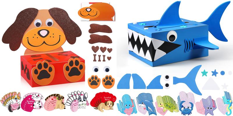 Valentine's Day Gift DIY Valentines Mailbox Valentine Cards Animal Fun Craft Treat Box with 33 Greeting Cards,Valentines Mini Envelope Box for Students Teacher,School Party Gift,Galentine's Day Birthday Holiday Wedding Party Favor, Classroom Gift Exchange