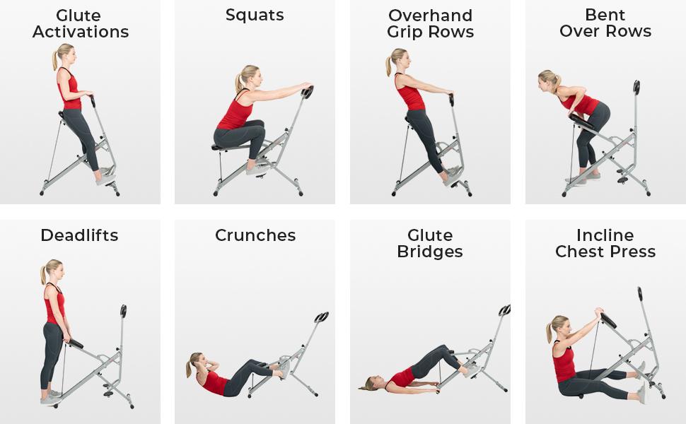 Sunny Health & Fitness Row-N-Ride Hybrid Rowing & Squat Machine Home Gym Workout Fitness Adjustable Resistance Compact Foldable Design 300 lbs Capacity