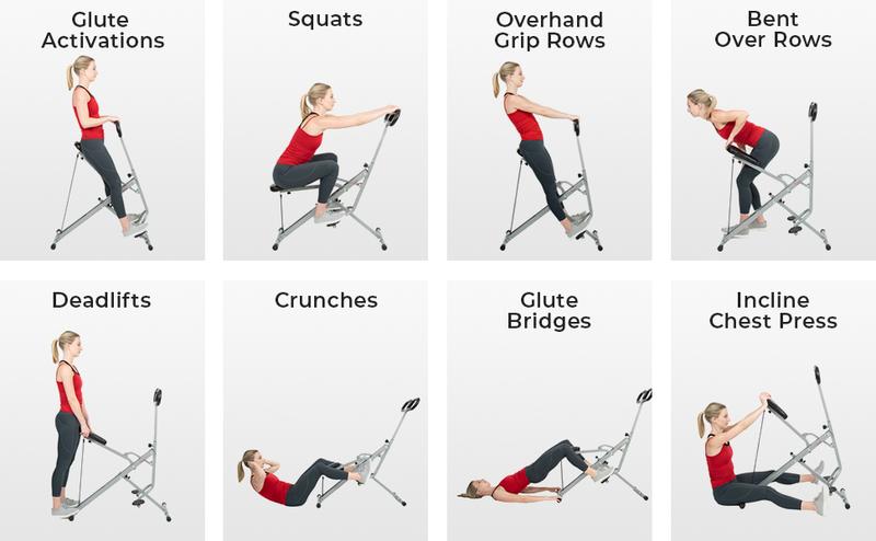 Sunny Health & Fitness Row-N-Ride Hybrid Rowing & Squat Machine Home Gym Workout Fitness Adjustable Resistance Compact Foldable Design 300 lbs Capacity