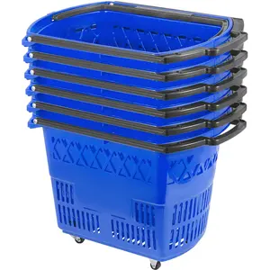 Shopping Basket with Handle on Castors- Blue Pack of 6 Organiser Plastic