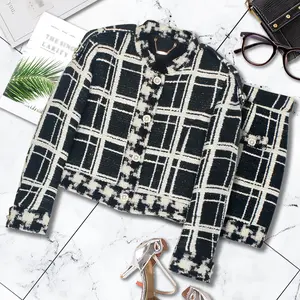 Fashion Plaid Thick Workwear Jacket 2026 Spring New Item Woolen Women's Top Short Skirt Two-Piece Set for Womenswear - Clothes