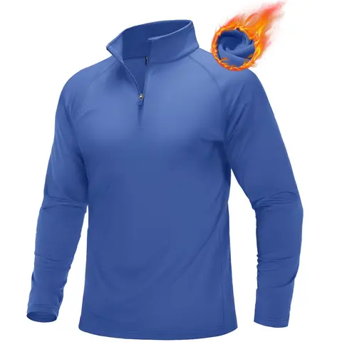 MAGCOMSEN Men's Quarter-Zip Fitted Thermal Fleece-Lined Raglan Long Sleeve Knit Athletic Top - Breathable Athletic Running Shirt, Fitness Sports Top, Outdoor Sports Clothing for Hiking, Biking, Outdoor Activities Activewear