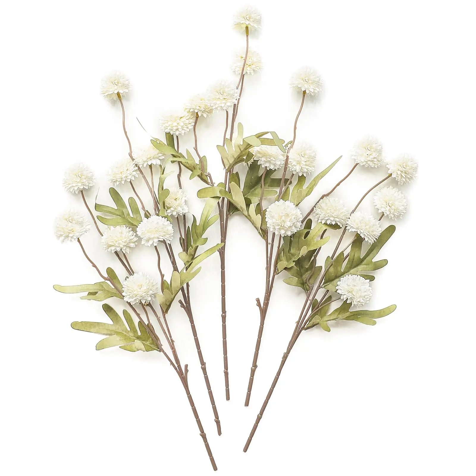 5pcs Ivory Faux Silk Mums Artificial Flowers, Bulk Fake Small Mini Chrysanthemums with Stems for DIY White Wedding Centerpieces Floral Arrangements Vase Fillers Home Decorations (White)