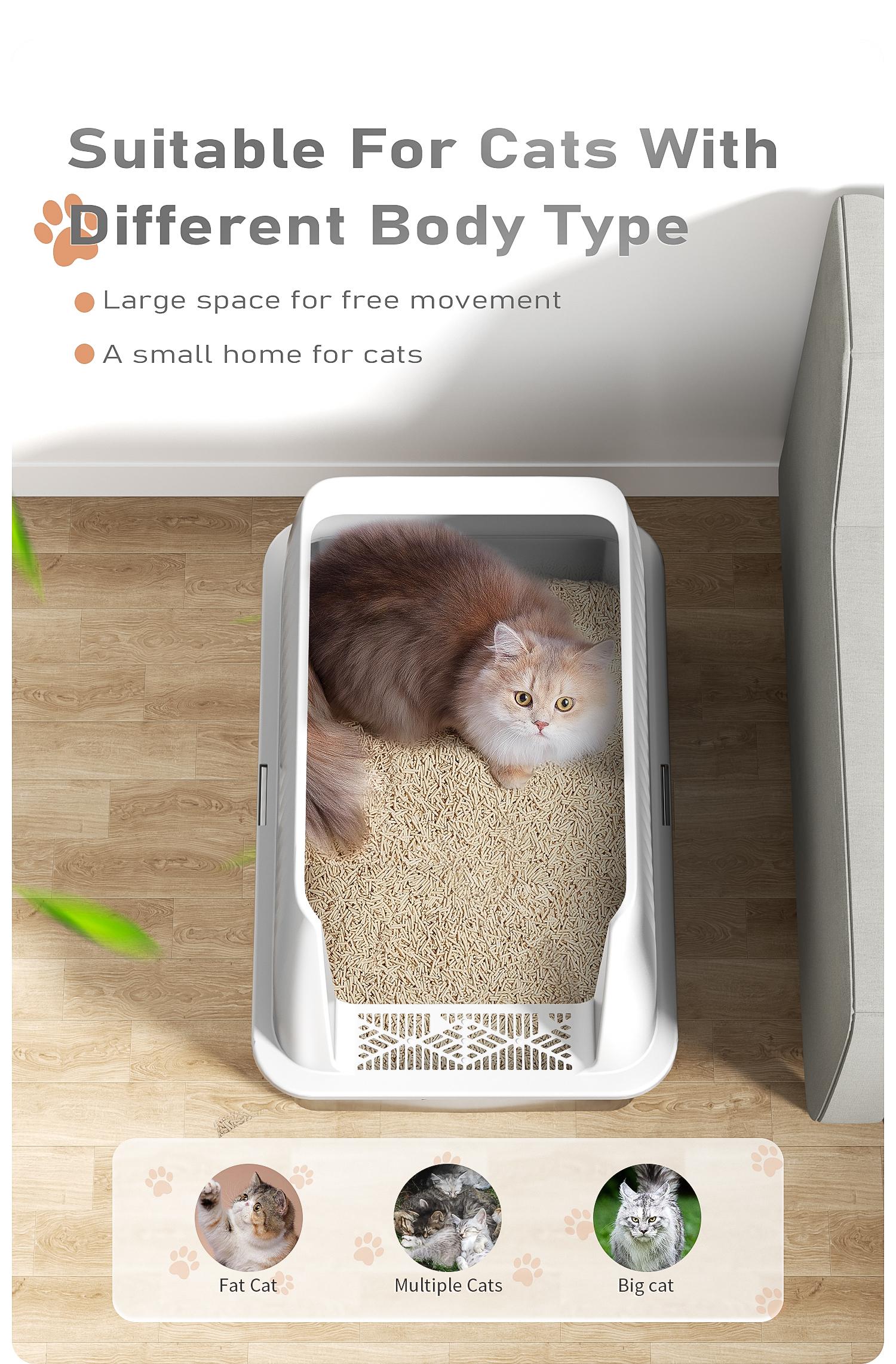 Petterm Stainless Steel Cat Litter Box with Scoop & Mat, Large Semi or Fully Enclosed Design, High-Side Enclosure, Non-Sticky, Anti-Leak, High-Walled