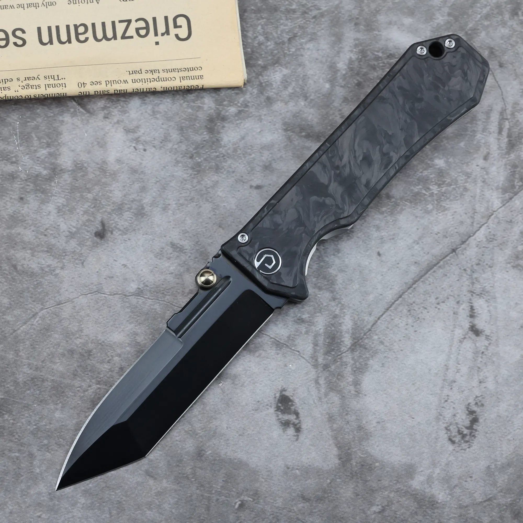 DEFCON Knives TRIFINITY Forged Folding Knife, Forged Carbon-Titanium Handle, DLC Coating Modified Tanto Dual Edge M-Cut Blade, Frame Lock, Right-Hand Adult Bushcrafting & Carving Tool (Sports & Outdoor Camping Hiking Gear), Whittling, Adults, Forged Carbo