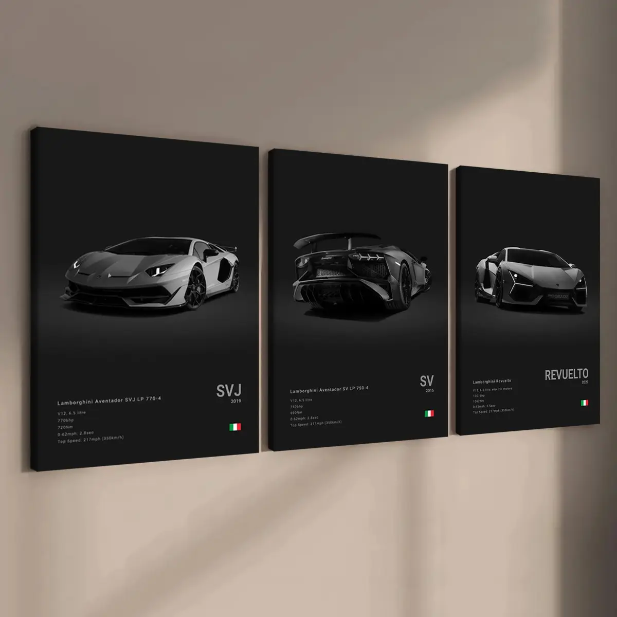 3-count wooden frame Canvas Prints, supercar art poster, Modern Minimalist Design, cool male bedroom car decoration pattern, car collector, suitable for living room, office, home wall decoration, Decoration items, ideal gift
