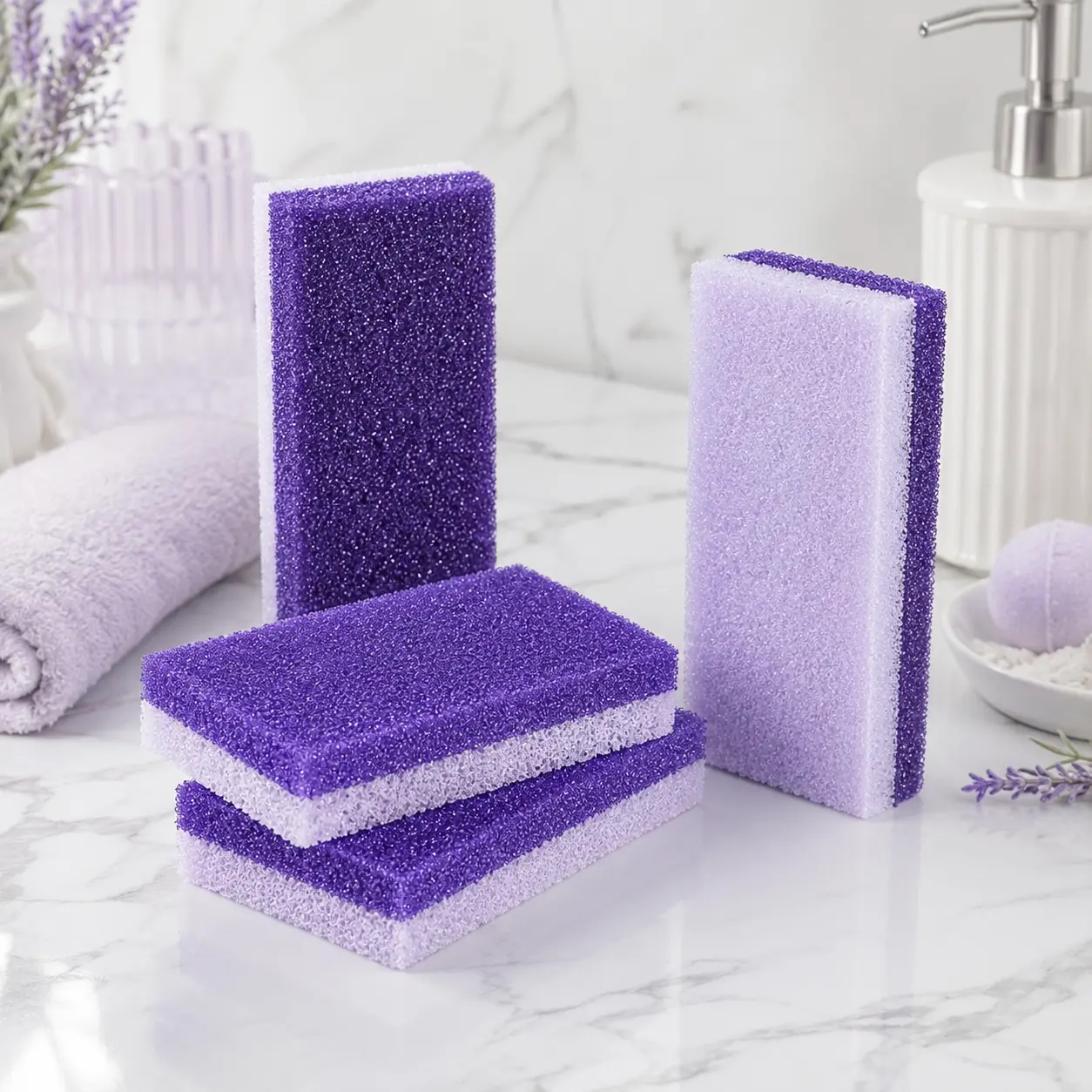 4-Piece Double-Sided Foot Pumice Stone and Scrubber Set, Durable Exfoliating Foot Callus Remover Pedicure Care Tool, Home Bathroom Cleaning Aid for Men and Women