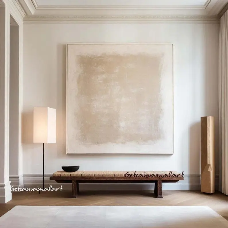 Beige Abstract Wall Art Wabi-Sabi Wall Art Neutral Beige Texture Large Beige Abstract Poster (No Frame)