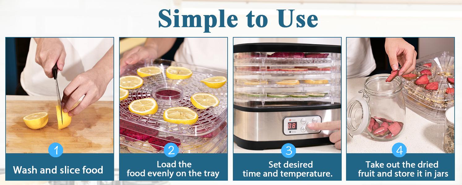 OSTBA Food Dehydrator Machine Adjustable Temperature & 72H Timer, 5-Tray Dehydrators for Food and Jerky, Fruit, Dog Treats, Herbs, Snacks, LED Display, 240W Electric Food Dryer, Recipe Book