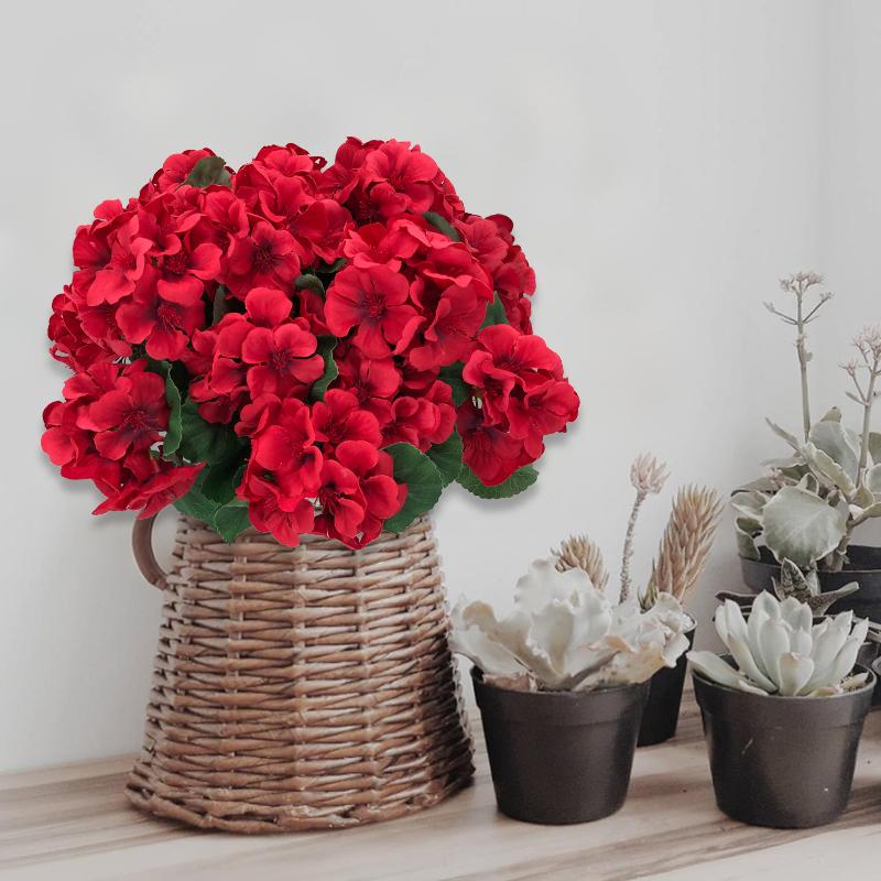 8 bundles of outdoor artificial geraniums, artificial plant UV resistant plastic flowers, used for indoor, outdoor, courtyard, hanging flower pots, porch, window home decoration (8, red)