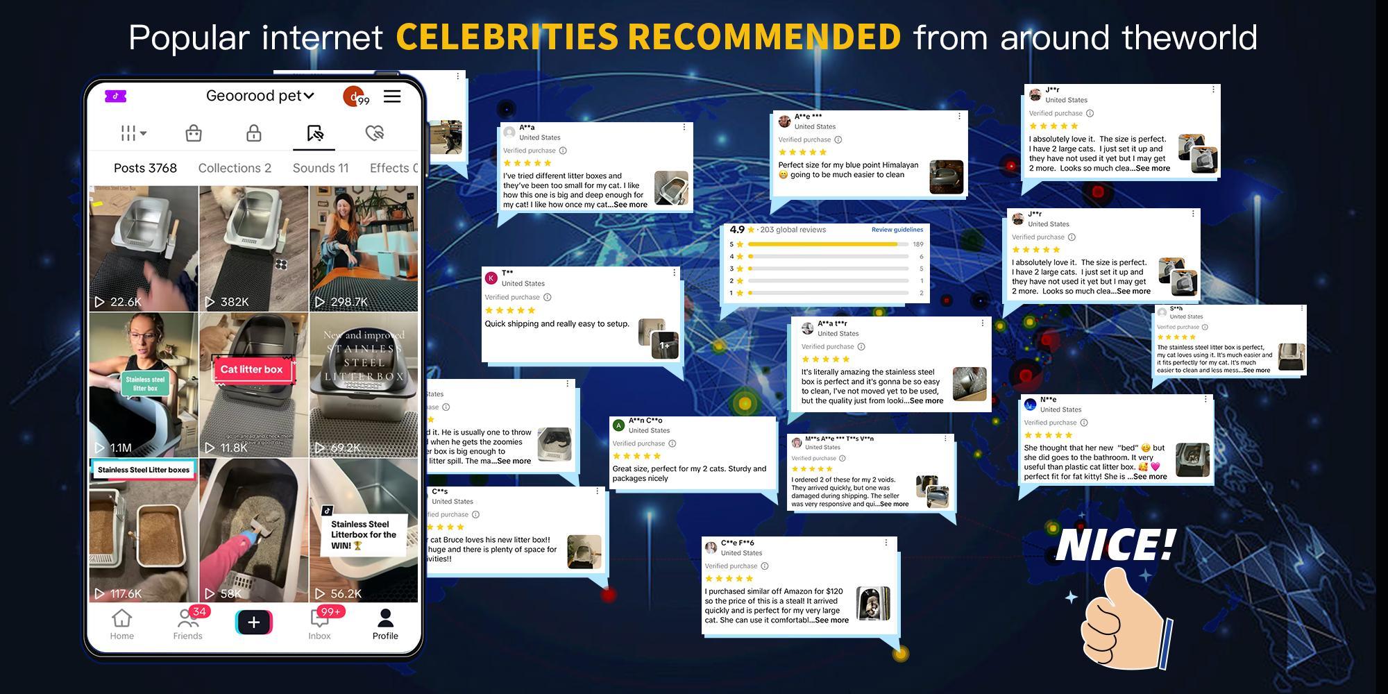 【Geoorood】Geoorood XXL Cat Litter Box Stainless Steel 20L with Lid,  XL Large Metal Litter Box High Sided Design,Anti-Urine Leakage, Include Cat Mat & Litter Scoop, Never Absorbs Odors, Easy Cleaning, Non-Sticky#February Stock Up