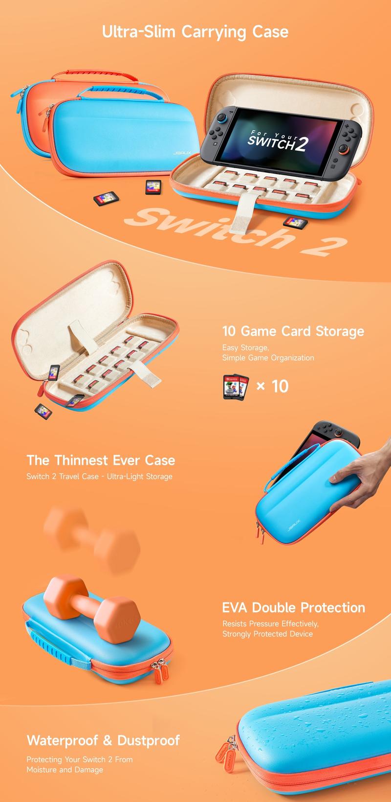 JSAUX Slim Carrying Case Compatible with Nintendo Switch 2 2025, Portable Switch 2 Case with 10 Game Slots, Protective Hard Shell for Travel and Storage, Blue JSAUX Slim Carrying Case Compatible with Nintendo Switch 2 2025, Portable Switch 2 Case with 10 Game Slots, Protective Hard Shell for Travel and Storage, Blue