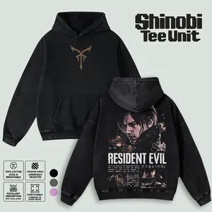 Resident Evil 9 Leon Kennedy Requiem Horror Game Double Sided Washed T-shirt Hoodie Sweatshirt Tanktop - Premium 100% Cotton Apparel | Horror Action Game Zombie Streetwear graphic tee merch unisex oversized top