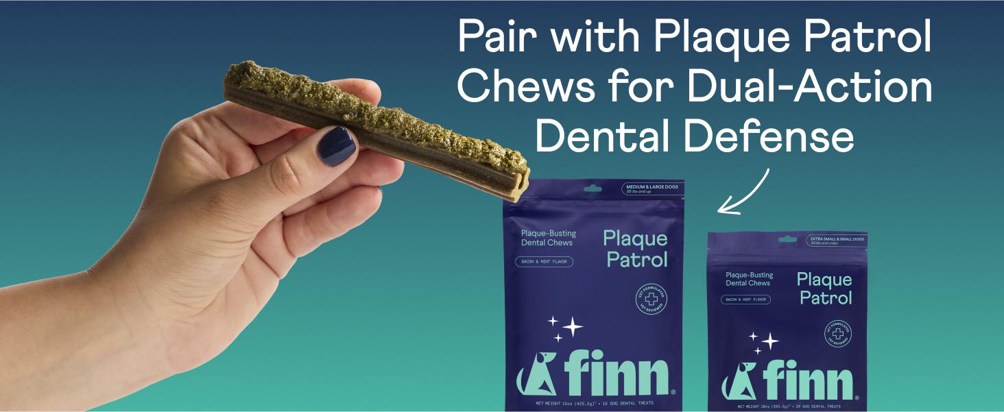 FINN Plaque Patrol Dental Powder For Dogs - 6oz Peanut Butter Flavor - Vet-Formulated with Kelp & EpiCor - Reduces Tartar & Prevents Plaque - Freshens Breath - Made in USA