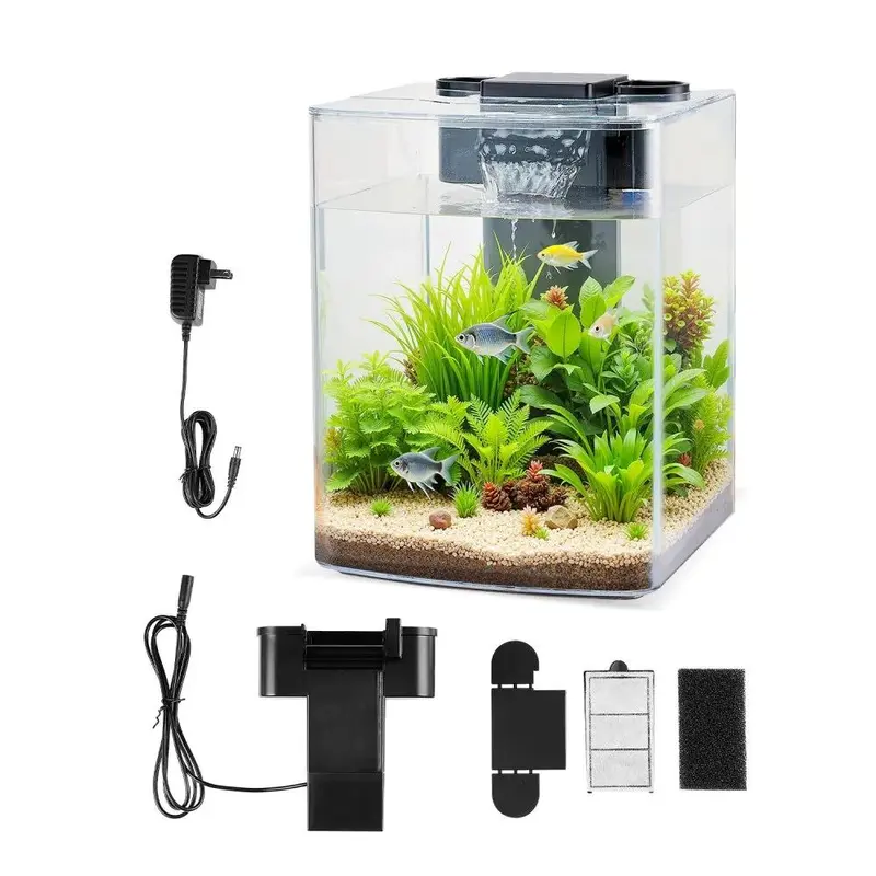VEVOR 2 Gal Arch Ultra-Clear GPPS Fish Tank Aquarium, Smart Starter Kit with 3 Lighting Modes, Auto Water Quality Filtration Self-Cleaning System, Odor-Cut Carbon, Hydroponic Plant Tray for 3-5 Freshwater/Saltwater Fish (Home, Office Use)