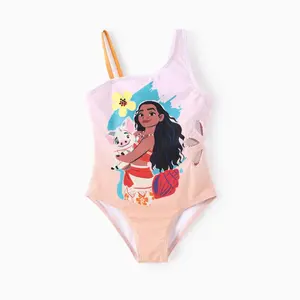 Disney Moana Girls One Piece Swimsuit - Peach One Shoulder Swimsuit with Side Cutout, Official Moana & Pua Character Swimwear for Toddlers & Little Girls