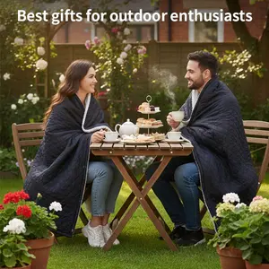 VOFUOTI Heated Blanket Jacket Battery Operated, Portable Heated Shawl Poncho Coat with 3 Heat Levels,Electric Outdoor Heating Throw for Camping,Traveling,Picnics,Machine Washable Winter Zippered