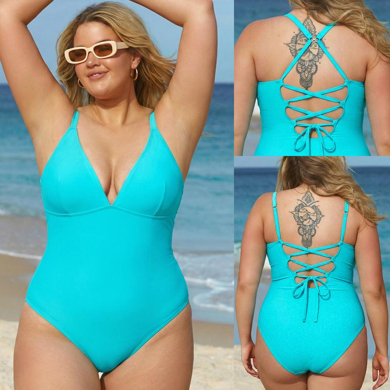 CUPSHE One Piece Swimsuit: Plunging V Neck Sculpting Tummy Control Bathing Suit with Adjustable Lace-Up Back (Size XS-3XL)
