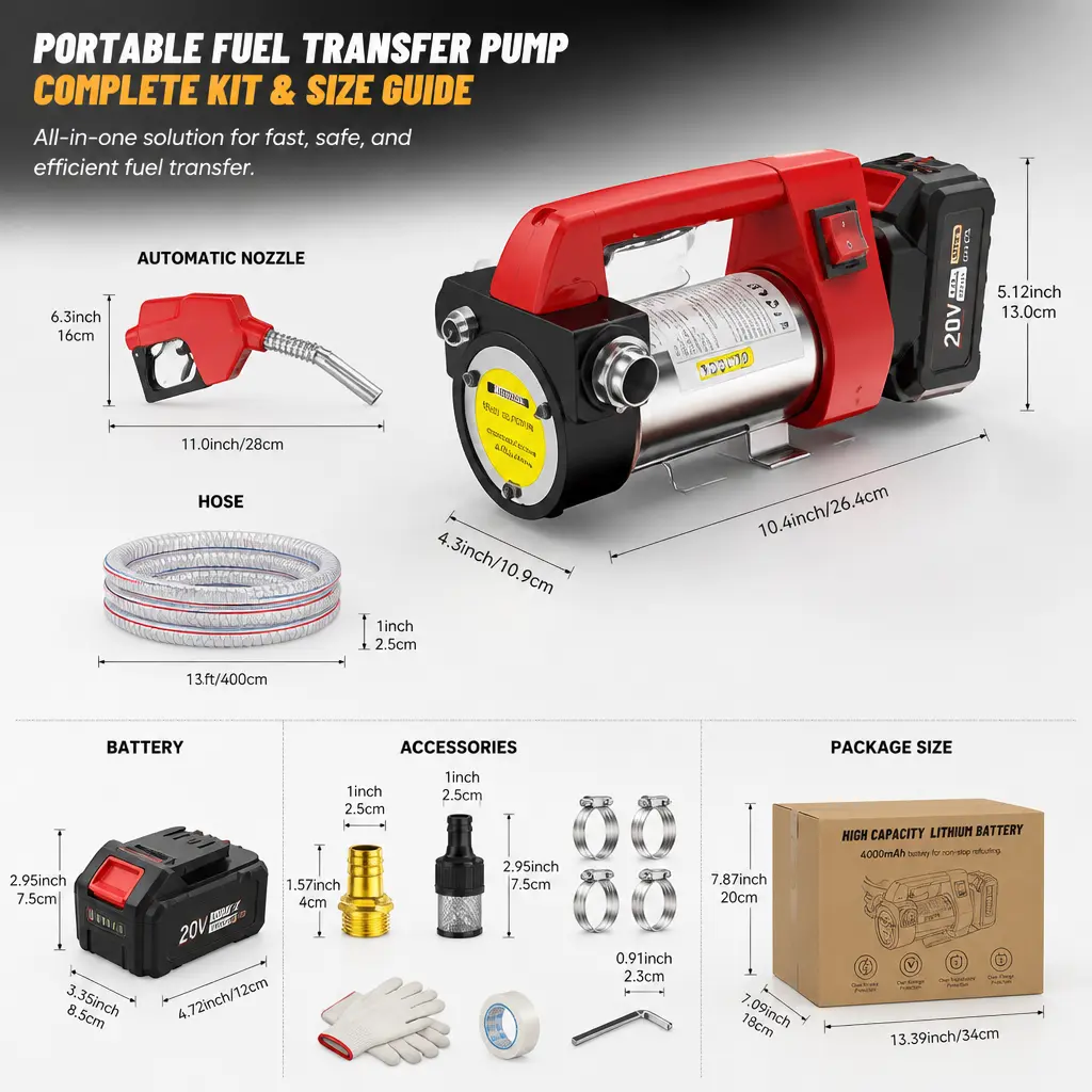 Fuel Transfer Pump Battery Powered - cordless transfer pump 12GPM 21V 260W Diesel & Kerosene Transfer Pump, Auto Shut-off Nozzle, for Truck/Tractor/Generator