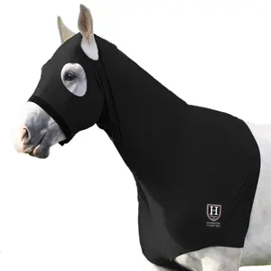 Harrison Howard Horse Stretch Hood Without Ears Snug Fitting Hood with Zip Closure Covers Face, Shoulders, Mane, Chest & Withers for Show/Event Preparation