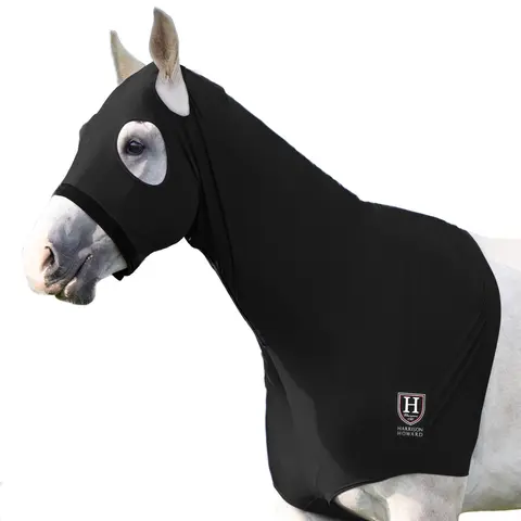 Harrison Howard Equestrian Earless Stretch Hood - Adjustable Fit, Snug Zip-Closure Face & Neck Cover, Mane/Chest/Withers Wrap, Stretch Fabric for Show Prep, Equestrian Health Supplies That Keeps Horse Comfortable & Prevents Discomfort
