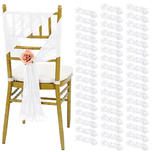 50 PCS Cheesecloth Chair Sashes, 15.7x70 inch Bows Designed Chair Sashes, Chair Cover Chair Sashes Decorations, Universal Chair Decoration for Wedding Reception Banquet Party Fabric