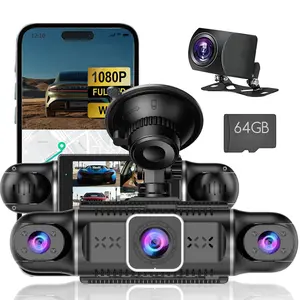 4-channel HD dashcam, 360° panoramic view, equipped with gravity sensor, 24-hour parking monitoring, and loop recording function. A 64GB SD card is included.