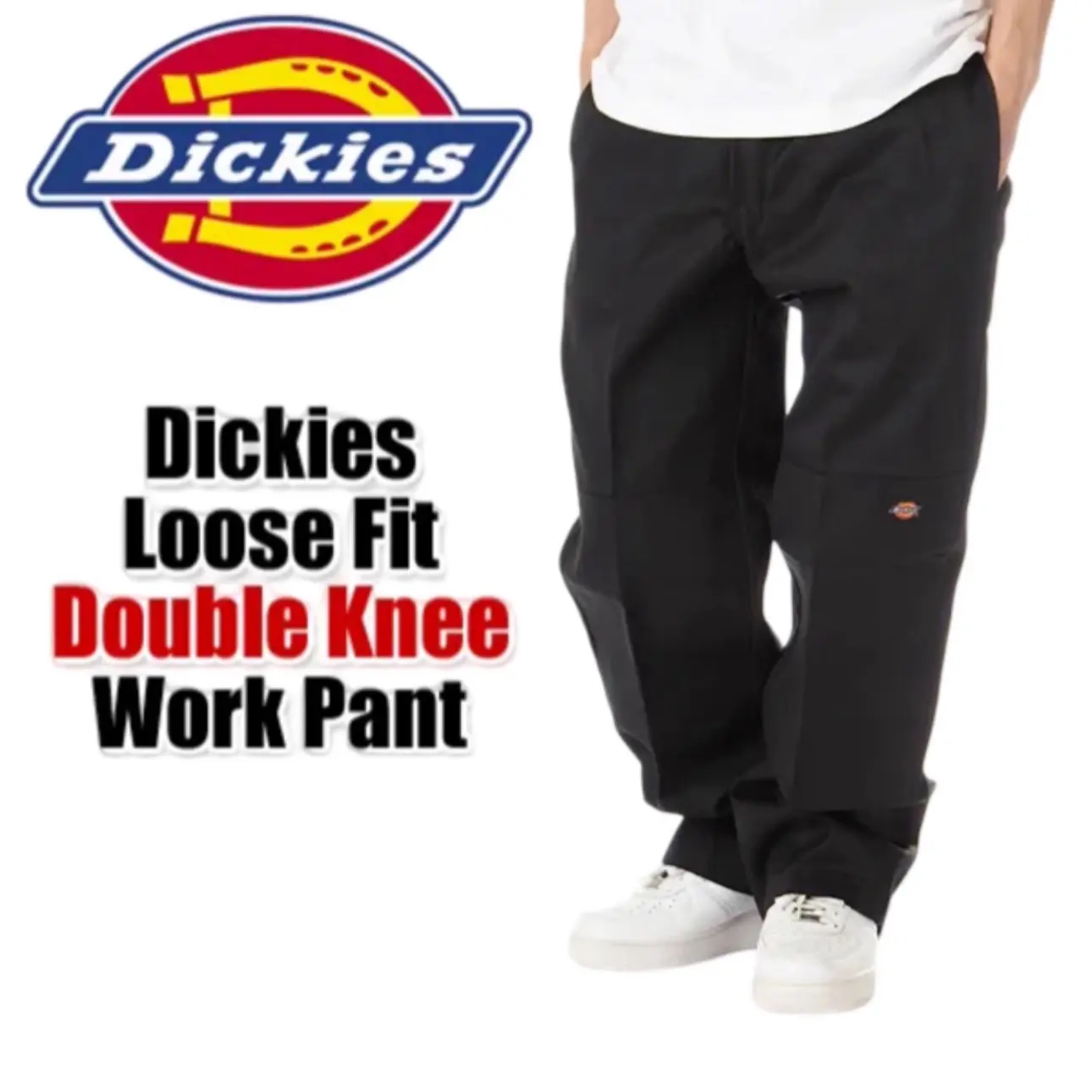 Dickies Men's Loose Fit Double Knee Work Pants in Cotton Twill, Casual Straight Leg Trousers with Multi-Use Pocket, Menswear, Casual Loose Pants, Plain, Casual Comfy Trouser