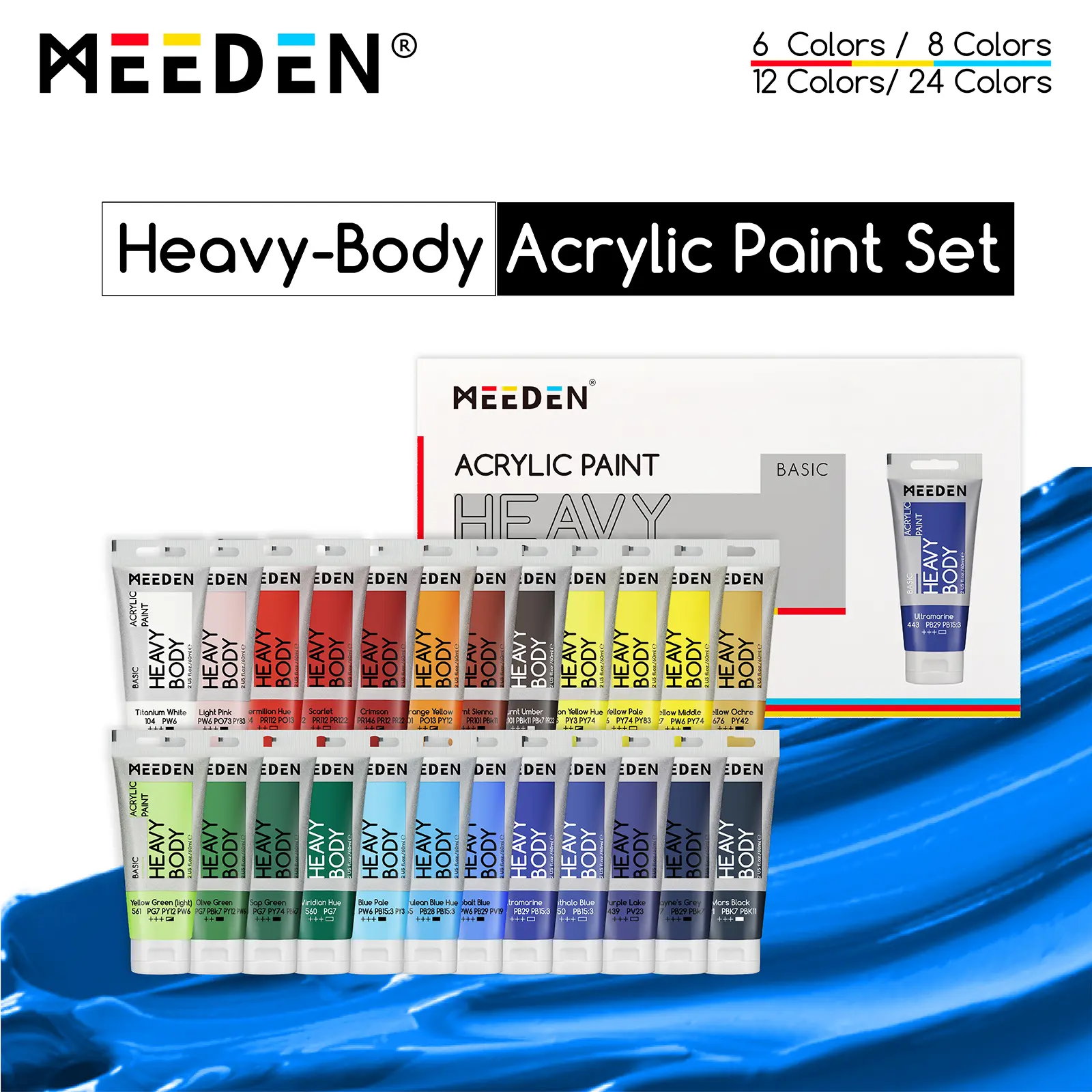 MEEDEN Heavy Body Acrylic Paint - Basic 24 x 60ml (2 oz) Color Paint Set for Adults - Rich Pigment Art Craft Paints for Canvas Clay Wood,back to school haul,college school supplies,back to school shopping
